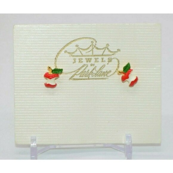 Jewel By ParkLane Gold Tone Enameled Apple Post - Picture 1 of 4